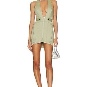 Plunging Halter Mini Dress in Sage Green
